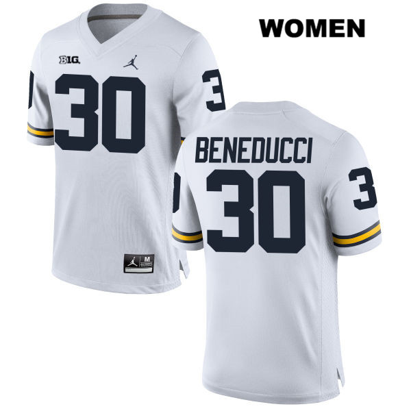 Women's NCAA Michigan Wolverines Joe Beneducci #30 White Jordan Brand Authentic Stitched Football College Jersey WO25J23GY